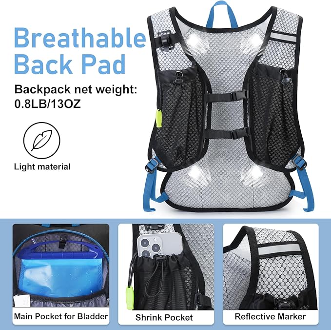 Lightweight Hydration Backpack, Running Backpack with 2L Water Bladder, Hydro Water Daypack for Cycling Hiking Rave for Men Women