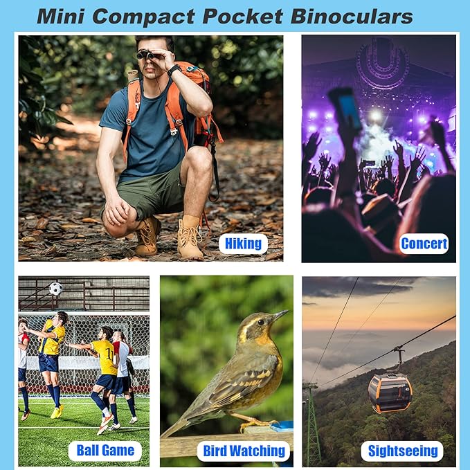 8x21 Mini Compact Pocket Binoculars, Lightweight Foldable Easy Focus Small Binoculars for Adults Kids Bird Watching,Opera Concert, Travel, Hiking, Outdoor Scenery, Football Game