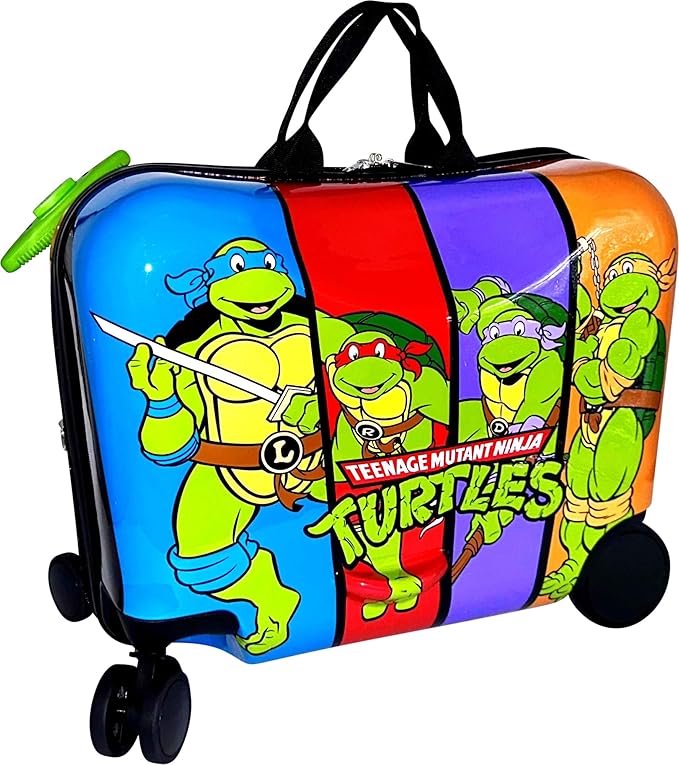 Fast Forward Ride-On 18"" Suitcase For Kids/Tow-Along Toddler Carry-On Luggage With Wheels (Ninja Turtles), Large