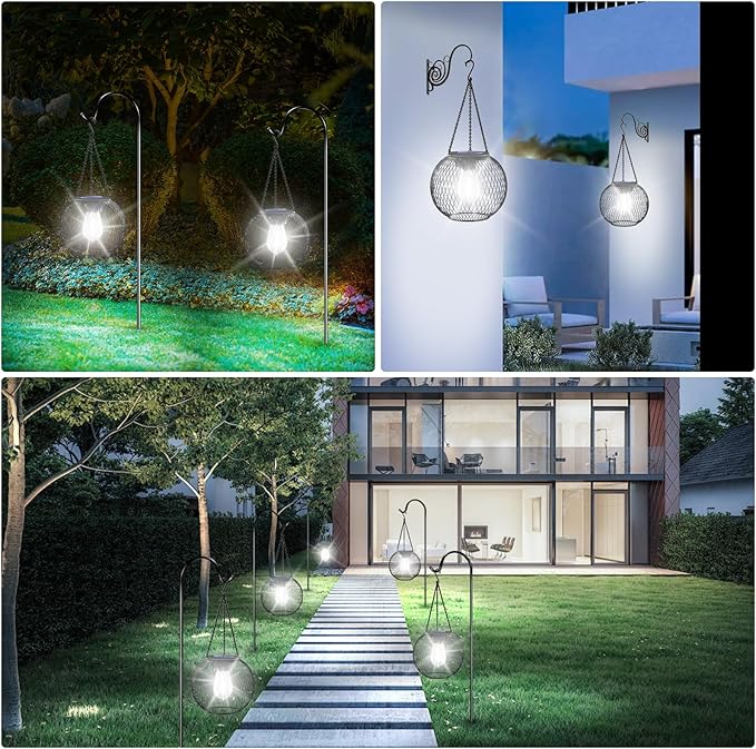 UBright Solar Lantern Lights Outdoor Waterproof Metal Hanging Solar Lights for Outside Outdoor Lanterns Decorative for Garden Yard Patio 2 Pack,Cool White