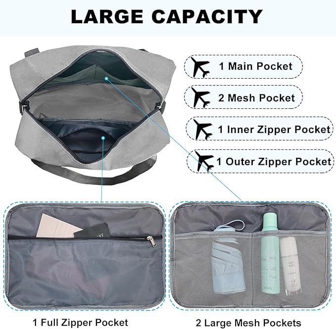 Foldable Carry on Luggage Bag 22x14x9 Personal Item Bag for Airplanes Travel Duffel Bag for Women and Men (40L, Dark Grey)