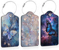 Starlit Crystal Butterfly PU Leather Luggage Tags for Suitcase, Travel Cruise 3 Pack with Privacy Flap, Name ID Label and Metal Loop for Women Men Girls Baggage Bag Backpack