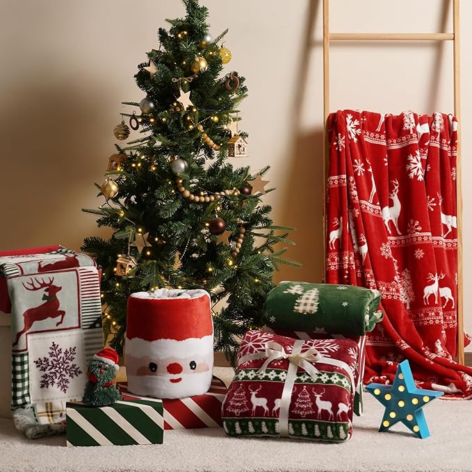PHF Printed Fleece Blanket Twin Size, No Shed No Pilling Ultra Soft Plush Cozy Xmas Prints Theme Home Décor Flannel Blanket for Bed, Sofa, Couch and Gift, 66" x 90", Rindeer