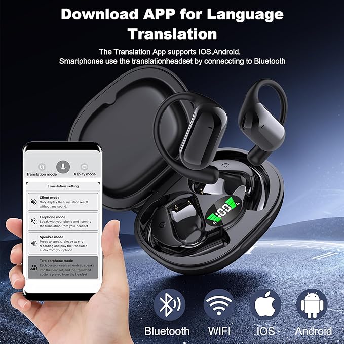 Wireless Earbuds, Translation Earbuds Real Time- Audifonos Traductores Inglés Español, 3-in-1 Translator Earbuds with 144 Languages, HF Sound, Bluetooth 5.4 Headphones for Travel Sport Workout (White)