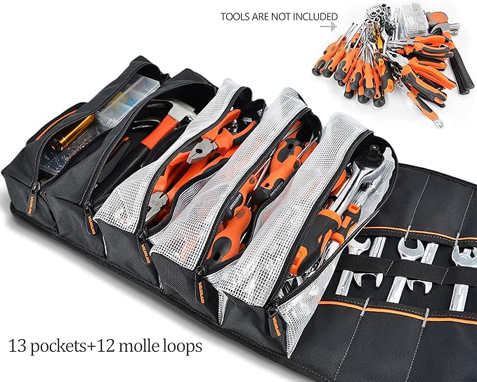 WELKINLAND Men's Tool Roll Organizer, Roll-Up Bag for Mechanics, Electricians & Motorcyclists