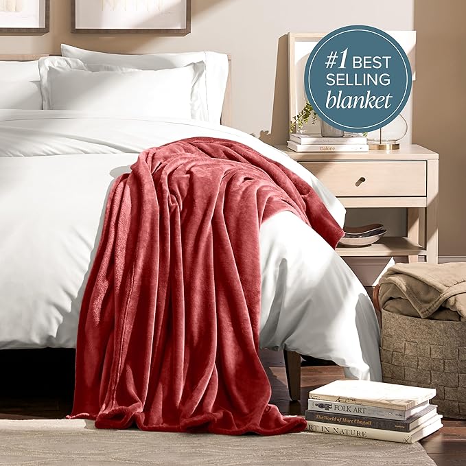 Bare Home Fleece Blanket - Throw/Travel - Ultra-Soft Lightweight for Bed, Sofa, and Couch - Luxury Microplush - Cozy Warm Blanket (Throw/Travel, Rosewood)