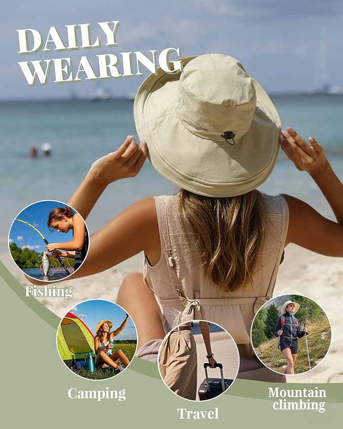 UV 50 Sun Hat for Women Wide Brim with Ponytail Hole Summer Packable Sunhat for Beach Fishing Hiking Gardening Waterproof