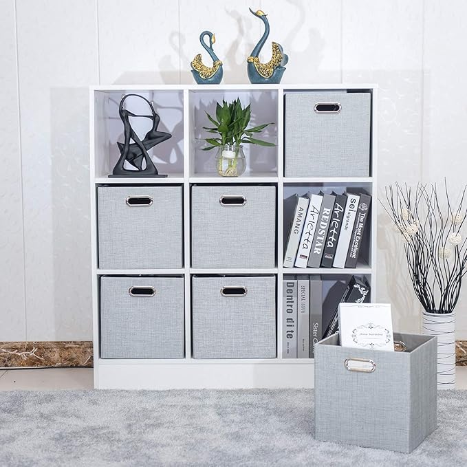 11 Inch Cube Storage Bins for Organization, Fabric Storage Cubes Closet Storage Bins for Cube Organizer, Thick and Heavy Duty Storage Baskets for Shelves, 4pcs, Sliver Grey