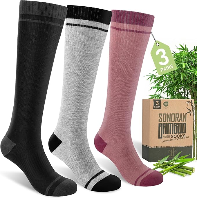 Bamboo Viscose Compression Socks for Women & Men (3 Pairs) 15-20 mmHg Knee High Support for Nurses, Travel, Pregnant