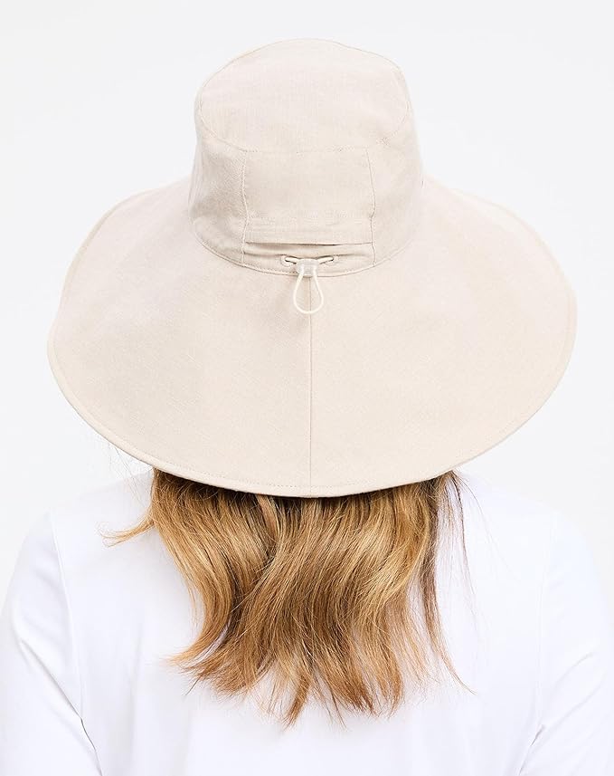 Solbari Women’s Ultra-Wide Cotton Linen Sun Hat UPF 50+, Packable, Adjustable with Ponytail Hole for Travel, Beach & Outdoors