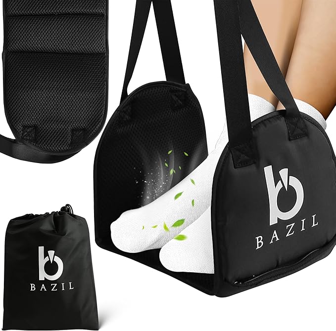 BAZIL Airplane Foot Hammock - Portable and Adjustable Foot Hammock - Airplane Travel Essential for Relaxing Your Journey - Footrest for Car and Office Use