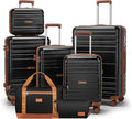 Luggage Sets with spinner wheels, PC+ABS Hard Shell Travel Luggage,Lightweight Carry-on suitcases with TSA Lock,YKK Zippers (Black, 7 piece sets（14/18/20/24/28/DB/TB）)