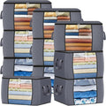 Fab totes 24 Gallons Clothes Storage, Foldable Thick Fabric Blanket Storage Bags, Containers for Organizing Bedroom, Closet, Clothing, Comforter, Organization with Handle (10 Pack,Grey)
