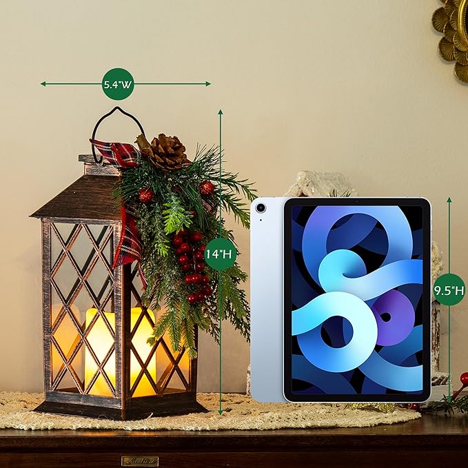 Christmas Solar Lanterns Outdoor, Waterproof Garden Hanging Lanterns, 13" Outdoor Christmas Decorative Lantern with LED Flickering Flameless Candles, Solar Lantern for Porch Yard Patio Decor
