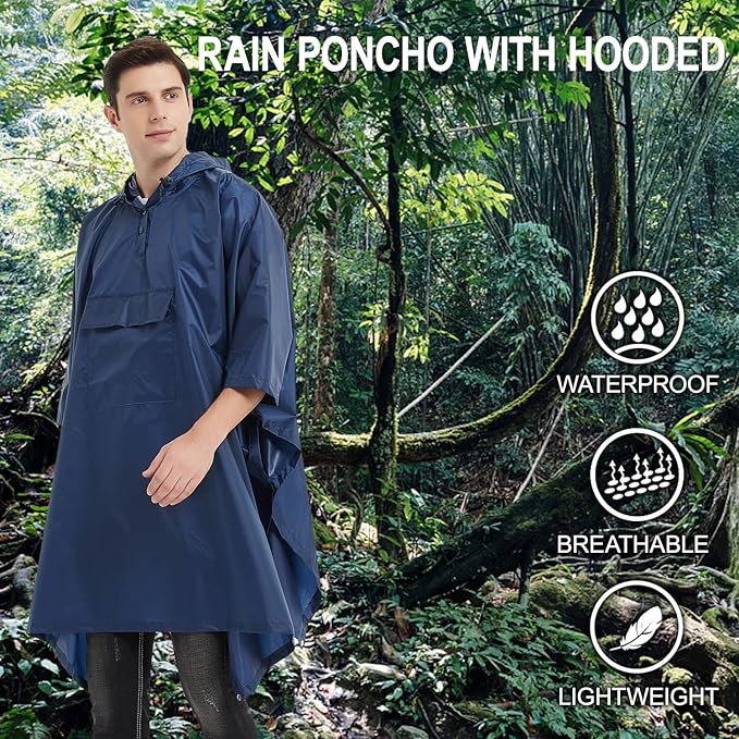 salamra Hooded Rain Poncho Waterproof Raincoat Jacket for Men/Women/Adults with Pocket