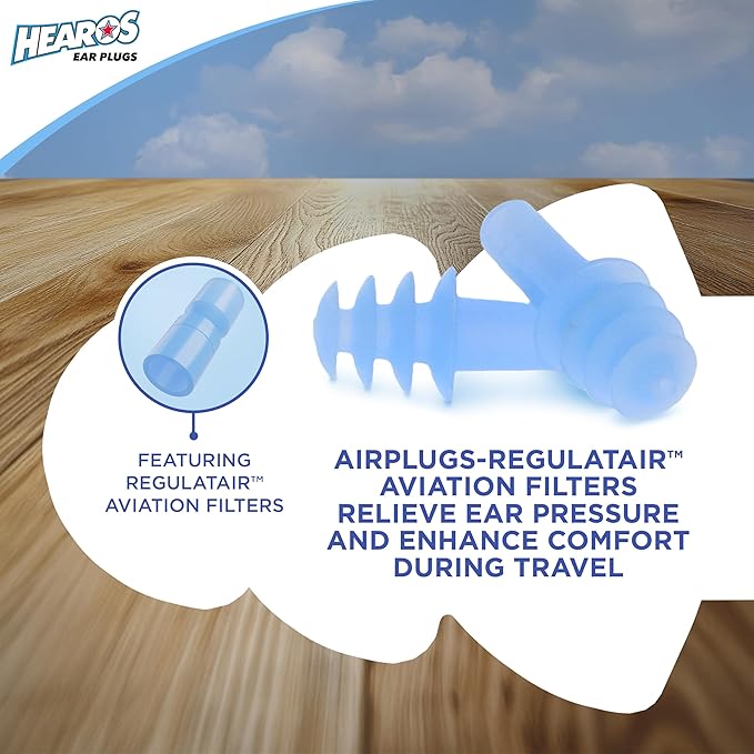 HEAROS AirPlugs Airline Pressure Reducing Earplugs, 1 Pair + Free Case, Latex Free Silicone, Reduce Ear Pain, NRR 20, Clear (5805)