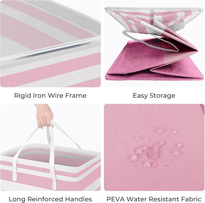 HomeHacks 2 Pack Large Laundry Baskets, Waterproof, Freestanding Laundry Hampers, Collapsible Clothes Hamper with Reinforced Handles in Laundry, College Dorm, Bathroom, Bedroom (Pink, 88Lx2)