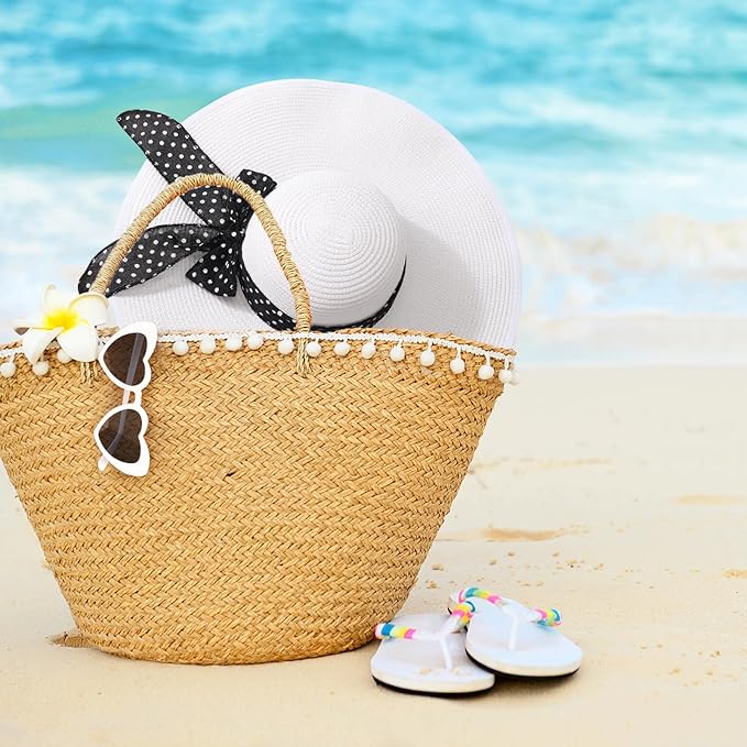 DRESHOW Beach Hats for Women Big Straw Wide Brim Summer Hat Floppy Foldable Roll up Cap Sun Hat UPF 50+