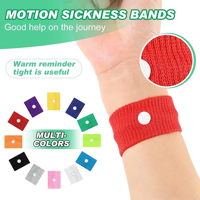 Zhanmai 12 Pairs Motion Sickness Bracelet for Kids Adults Nausea Wristbands Colorful Nausea Relief Bands for Car Sickness Pregnancy Ride Sea Flying Travel