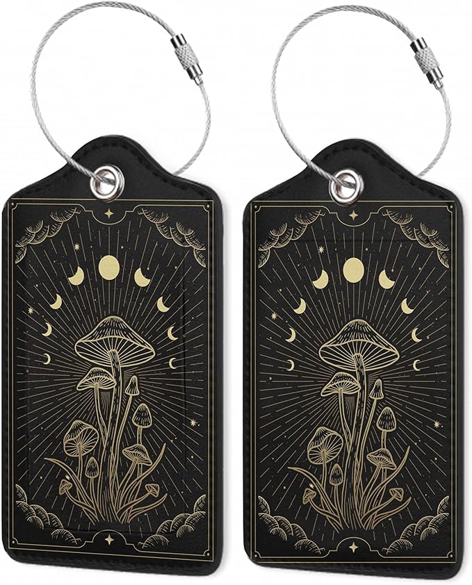 Zodiac Moon Phase Luggage Tag for Suitcase, Mushroom Luggage Tag with Privacy Flap & Name ID Label & Metal Loop, Travel Suitcase Tags for Women