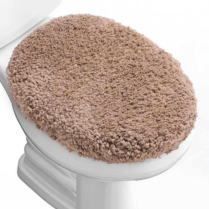 Microfiber Elongated Toilet Seat Cover 19.5"x 15" Machine Washable Solid Toilet Lid Cover Adjustable Rubber Backing Fits Most 18-19.5" L x 14-16" W Elongated Toilet Seat
