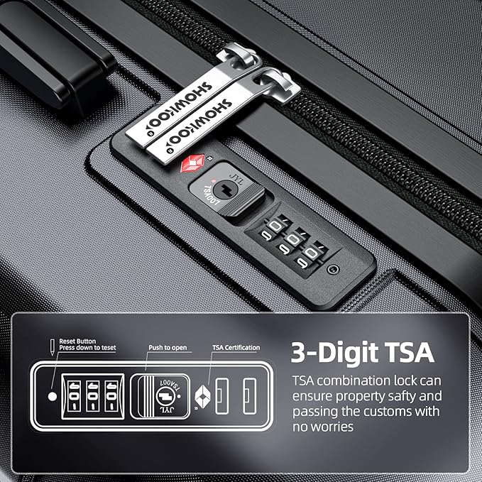 SHOWKOO Luggage Sets Expandable PC+ABS Durable Suitcase Double Wheels TSA Lock Gray