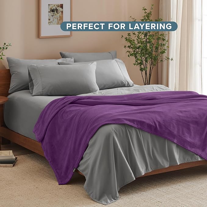 Bare Home Fleece Blanket - King Size - Ultra-Soft Lightweight for Bed, Sofa, and Couch - Luxury Microplush - Cozy Warm Blanket (King, Plum)
