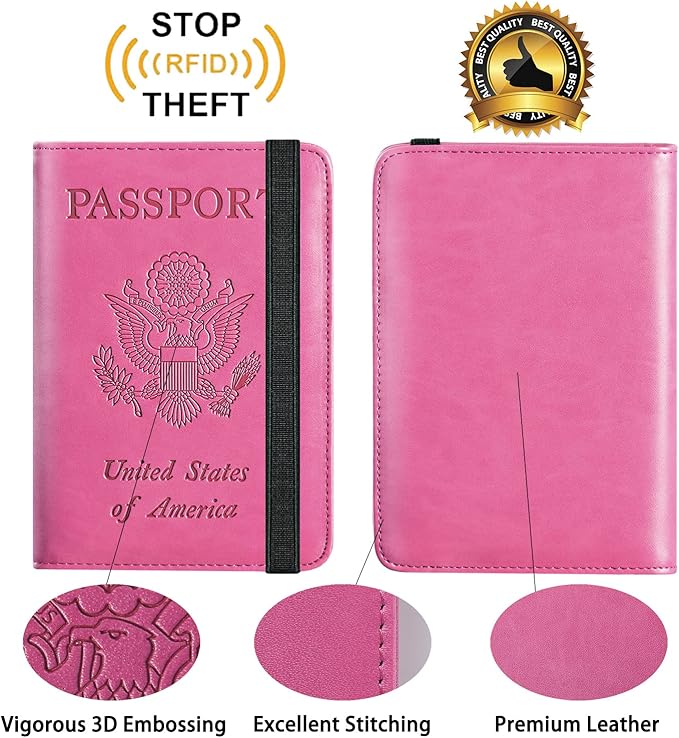 Passport Holder Cover Wallet Travel Essentials RFID Blocking Leather Card Case International Must Haves Travel Accessories for Women Men(113#Pink)