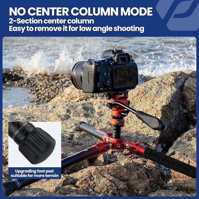 Fotopro 62 Inch Carbon Fiber Tripod 2.3lbs Ultralight Portable Travel Video Tripod for Camera DSLR Lightweight Load up to 22lbs X-Aircross 3 Video Orange