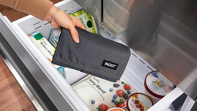 Packit® Freezable Lunch Bag, City Charcoal, Built with ECOFREEZE® Technology, Foldable, Reusable, Zip and Velcro Closure with Buckle Handle, Designed for Work Lunches and Fresh Lunch On the Go