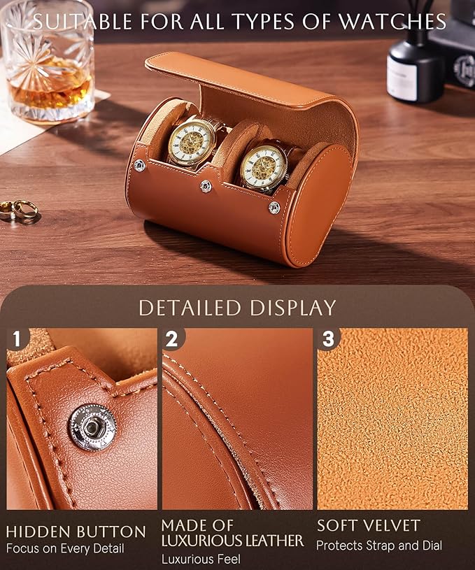 Homde Travel Watch Box Leather: Traveling Case for Men - Luxury Watch Roll for Wristwatch on the Go (brown, M)