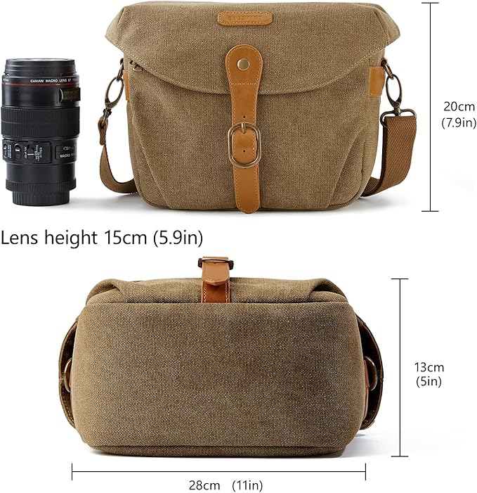 BAGSMART Camera Bag, SLR DSLR Canvas Crossbody Camera Case, Compact Camera Shoulder Bag with Rain Cover for Women and Men