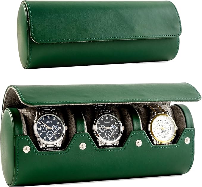 MR.OKAY 3 Watch Travel Case- Classic Leather Watch Case With Perfect Texture.Portable Watch Roll Or Organizer For Storage And Display. Luxury Gifts For Men, All Handmade by Artisans.