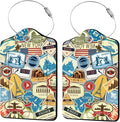 2 Pcs Leather Luggage Tags for Suitcases, Funny Suitcase Tags for Luggage, Privacy Cover ID Label with Stainless Steel Loop & Address Card, Travel Bag Suitcase Tags for Luggage Accessories Women Men