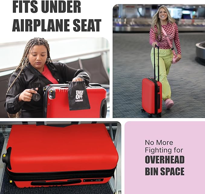 Take OFF Luggage Personal Item 3.0 – 18x14x8 Underseat Carry On with Removable Wheels – TSA Lock, Hardshell Suitcase – Fits Tight Airline Size Rules – No-Fee Lightweight Travel Bag