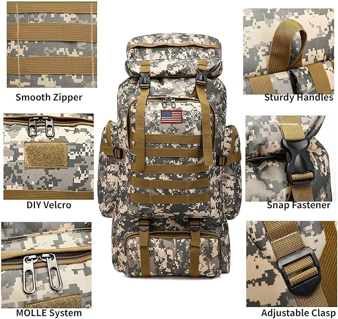 80L 2Pcs Hiking Backpack for Men with Sling Tactical Backpack - Rucksack Molle Military Tactical Waterproof Lightweight Camping Backpack 3 Day Assault Pack for Travel, Climbing, Backpacking