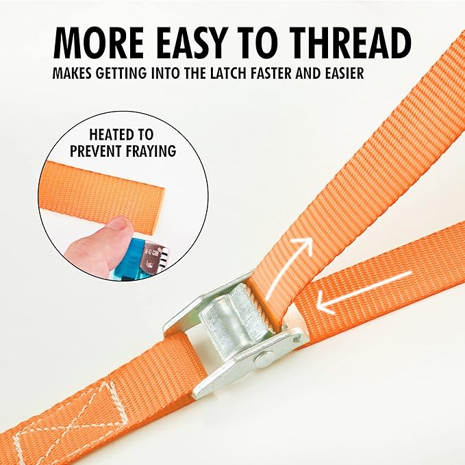 Cartman 1" x 12' Lashing Straps Cargo Tie-Down Strap Up to 600lbs, 2pk Orange