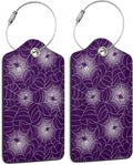 Halloween Luggage Tags Set of 2 Purple Spider Web Leather Suitcase Tags with Stainless Steel Loop and Privacy Cover for Women Men Travel Luggage Accessories