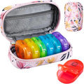 Serfeymi Weekly Travel Pill Organizer 2 Times A Day AM PM Upgraded Rainbow Pill Box 7 Day with Portable Zipper PU Leather Pill Case, Medicine Organizer for Pills, Vitamins, Fish Oils - Pink 03