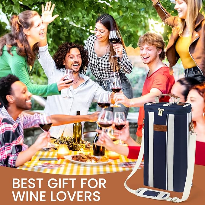 2-Bottle Insulated Wine Carrier Tote - Leakproof Padded 900D Oxford Wine Cooler Bag for Travel, Picnics, Beach & Parties - Ideal Wine Gift for Wine Lovers