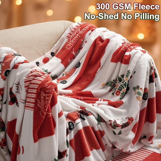 PHF Printed Fleece Throw Blanket, No Shed No Pilling Ultra Soft Plush Cozy Xmas Prints Theme Home Décor Flannel Blanket for Bed, Sofa, Couch and Gift, 50" x 60", Christmas Island