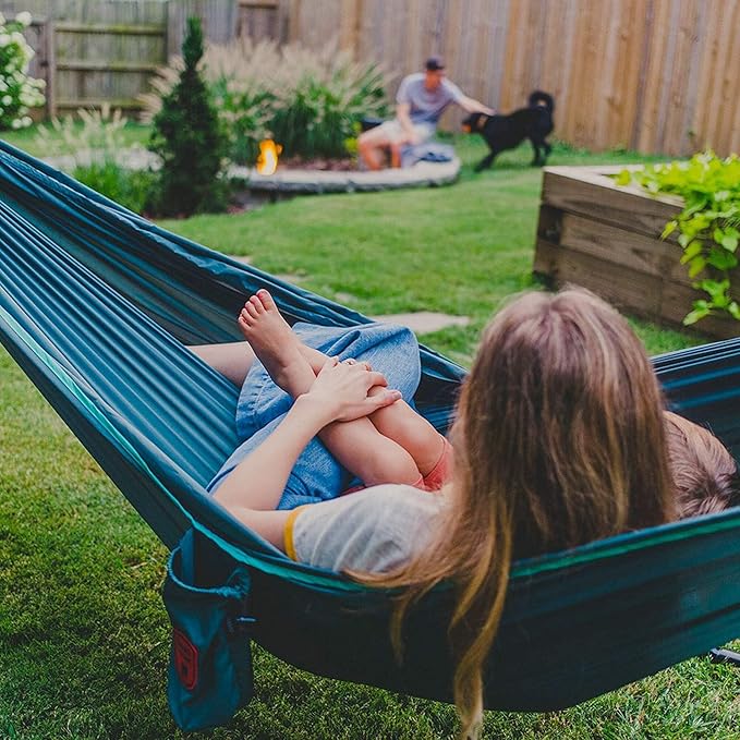 Grand Trunk TrunkTech Single Hammock - One Person Camping, Portable, and Travel Hammock - Nylon and Weather-Proof - Strap to Trees, Deep Teal with Turquoise Trim