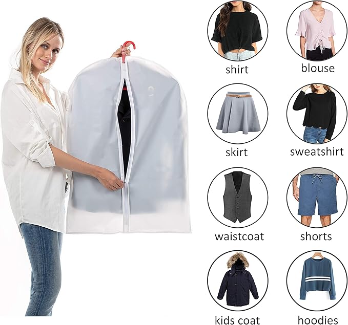 Clear Garment Bags Clothes Covers Protecting Dusts (Set of 12) for Storage Plastic Garment Bags Hanging Clothes Bags Dress Bag with Full Zipper for Closet Storage - 24'' x 32''/12 Pack