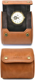 Leather Watch Rroll Travel Case Single Watch Roll Holder Tawny Brown Full Grain Cow Leather - Mirage Heritage Collection