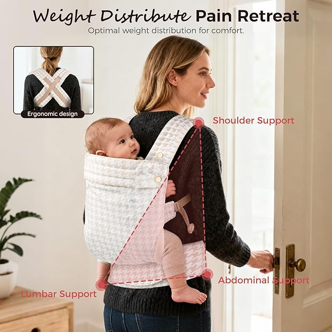 Baby Carrier Newborn to Toddler- Ergonomic,Cozy and Lightweight Infant Carrier for 7-40lbs,3 Carry Positions Newborn Carrier,Checkerboard