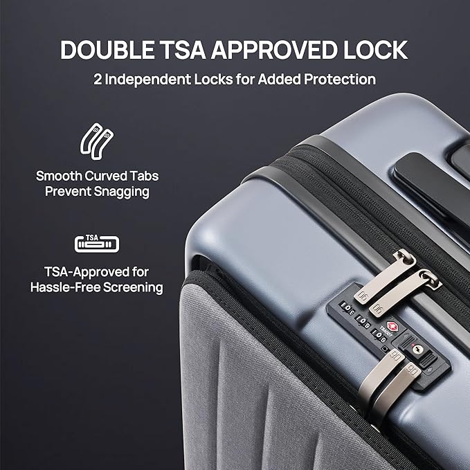 NINETYGO Carry on Luggage 22X14X9 Airline Approved with Front Pocket, 20 Inch Luggage with Front Compartment, Expandable, Double Spinner Wheels, Hardsided PC, TSA Lock (Black, Seine Max)