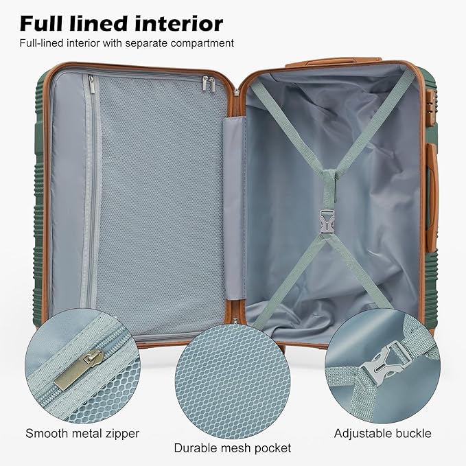 LONG VACATION 6 Piece ABS+PC Hardshell Luggage Set with Spinner Wheels, Lightweight suitcase set with TSA Lock & YKK Zipper