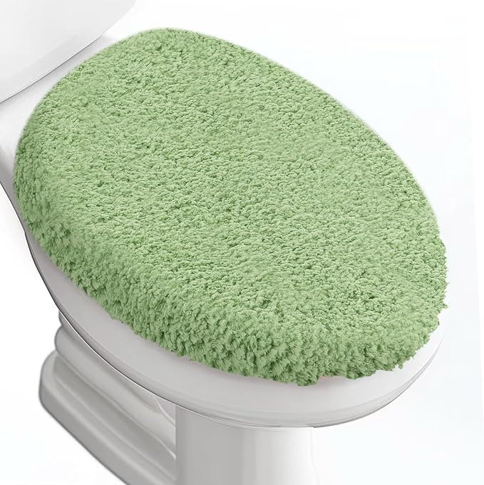 Microfiber Elongated Toilet Seat Cover 19.5"x 15" Machine Washable Solid Toilet Lid Cover Adjustable Rubber Backing Fits Most 18-19.5" L x 14-16" W Elongated Toilet Seat