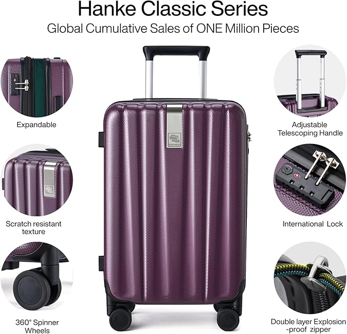 Hanke Expandable Hardshell Luggage Sets 3 piece Carry On Luggage with Wheels Suitcases Lightweight Checked Tsa Luggage Rolling Large Suitcase Travel Luggage Bag Woman Men 20/24/29 Inch(Purple)
