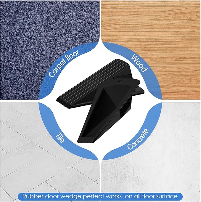 Frienda 8 Pcs Jumbo Door Stoppers Heavy Duty Door Stopper Tall up to 2inch Tall Wedge TPR Large Wedge Stackable Big Rubber Doorstop for Hotel Carpet Hardwood Concrete and Tile (Black)
